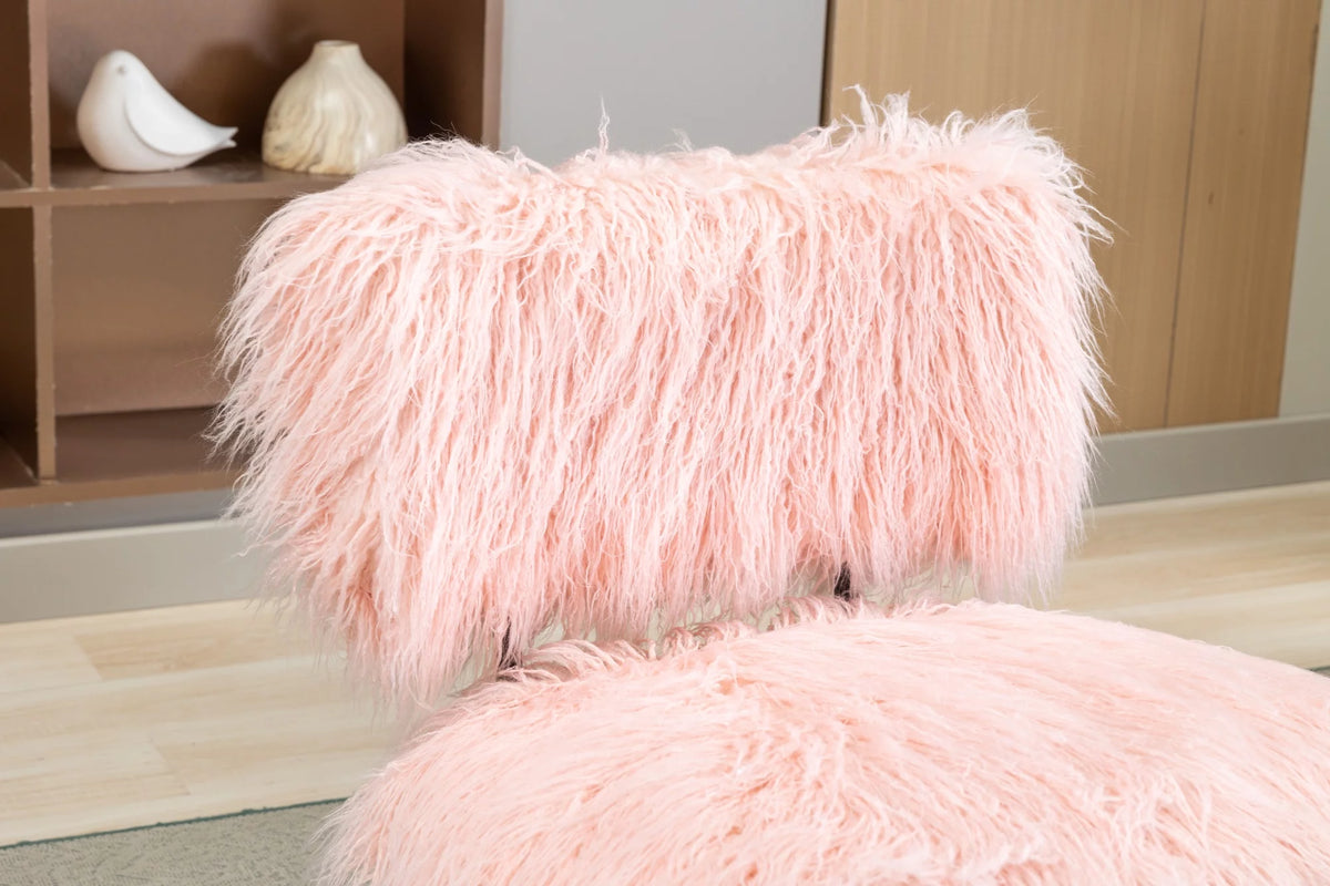 Pink Faux Fur Plush Accent Chair with Ottoman M84868