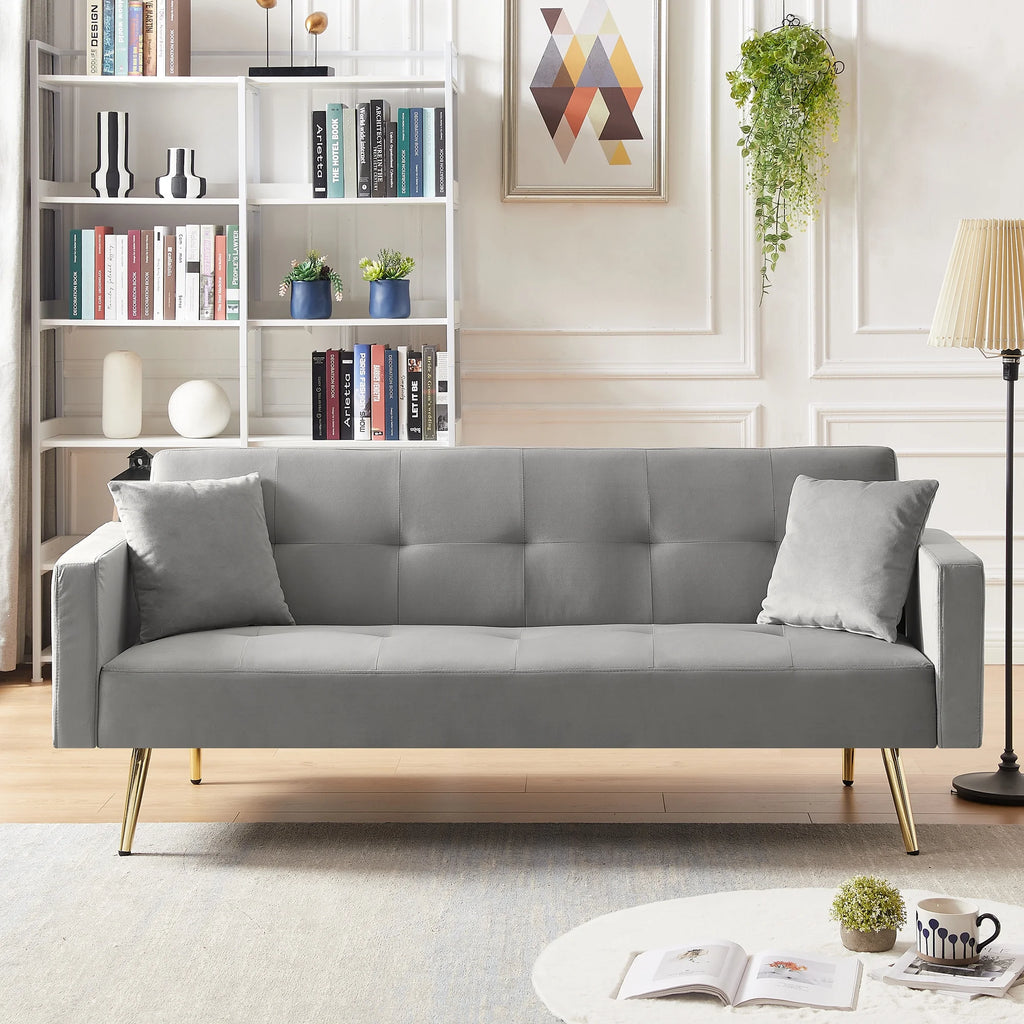 Grey Velvet Convertible Futon Sofa Bed T687770