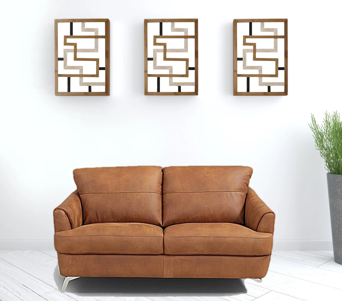 Camel Leather & Black Love Seat Q3906