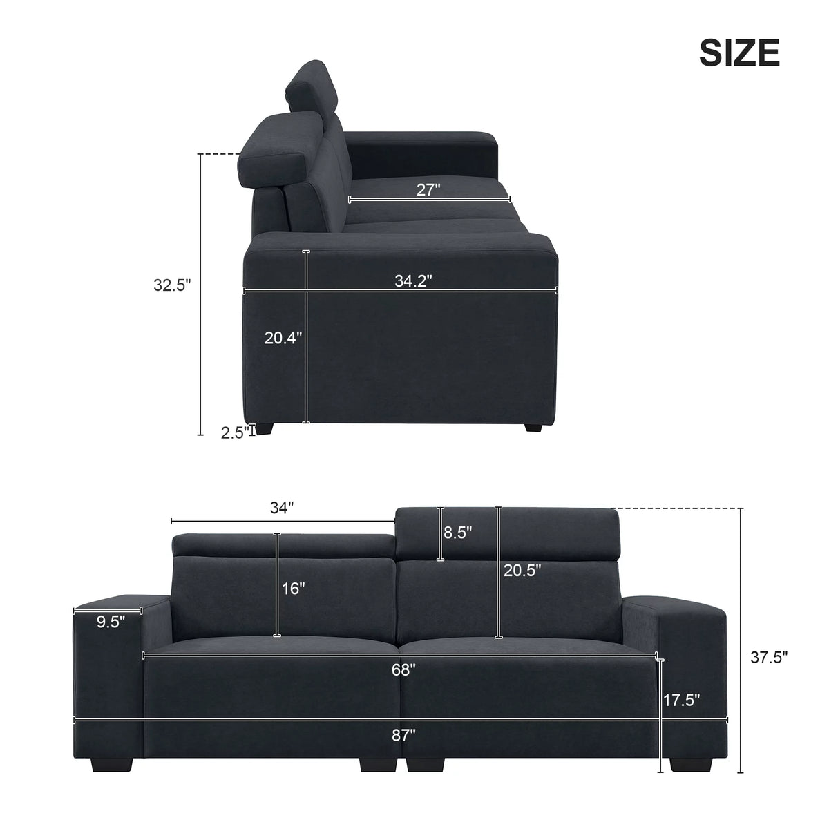 Black Velvet 2-Seater Sofa U50077