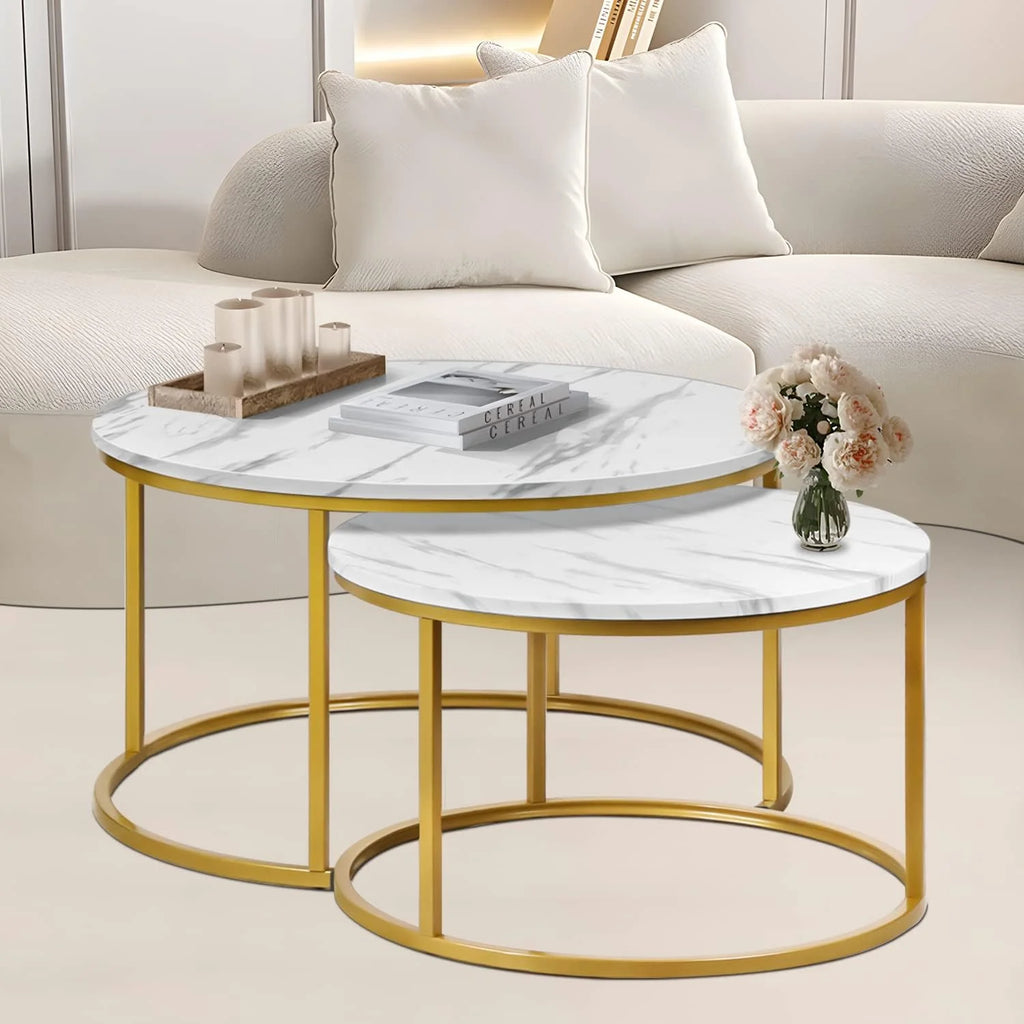 35" Marble Look Nesting Coffee Table Set of 2 K957