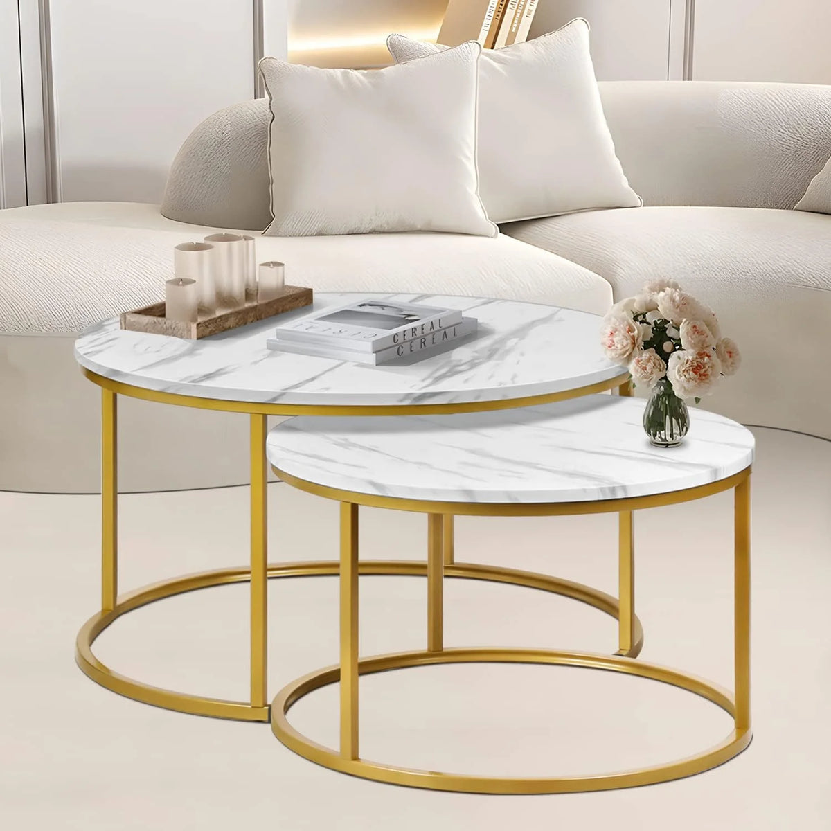 35" Marble Look Nesting Coffee Table Set of 2 K957