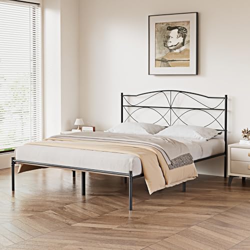 Full Size Black Metal Platform Bed Frame with Headboard and Footboard F76155