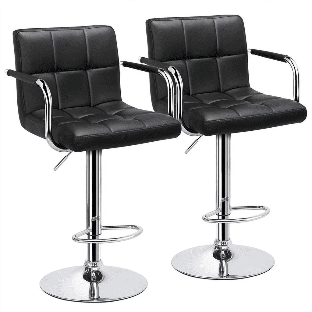 2pcs Black Faux Leather Swivel Bar Stools B1955