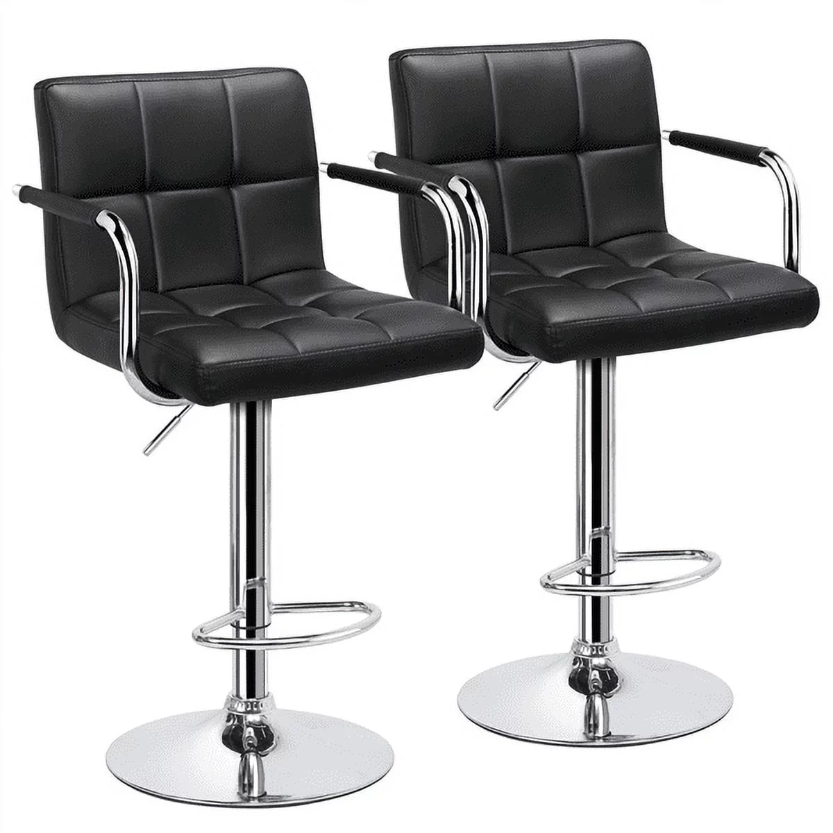 2pcs Black Faux Leather Swivel Bar Stools B1955