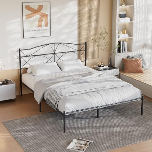 Full Size Black Metal Platform Bed Frame with Headboard and Footboard F76155