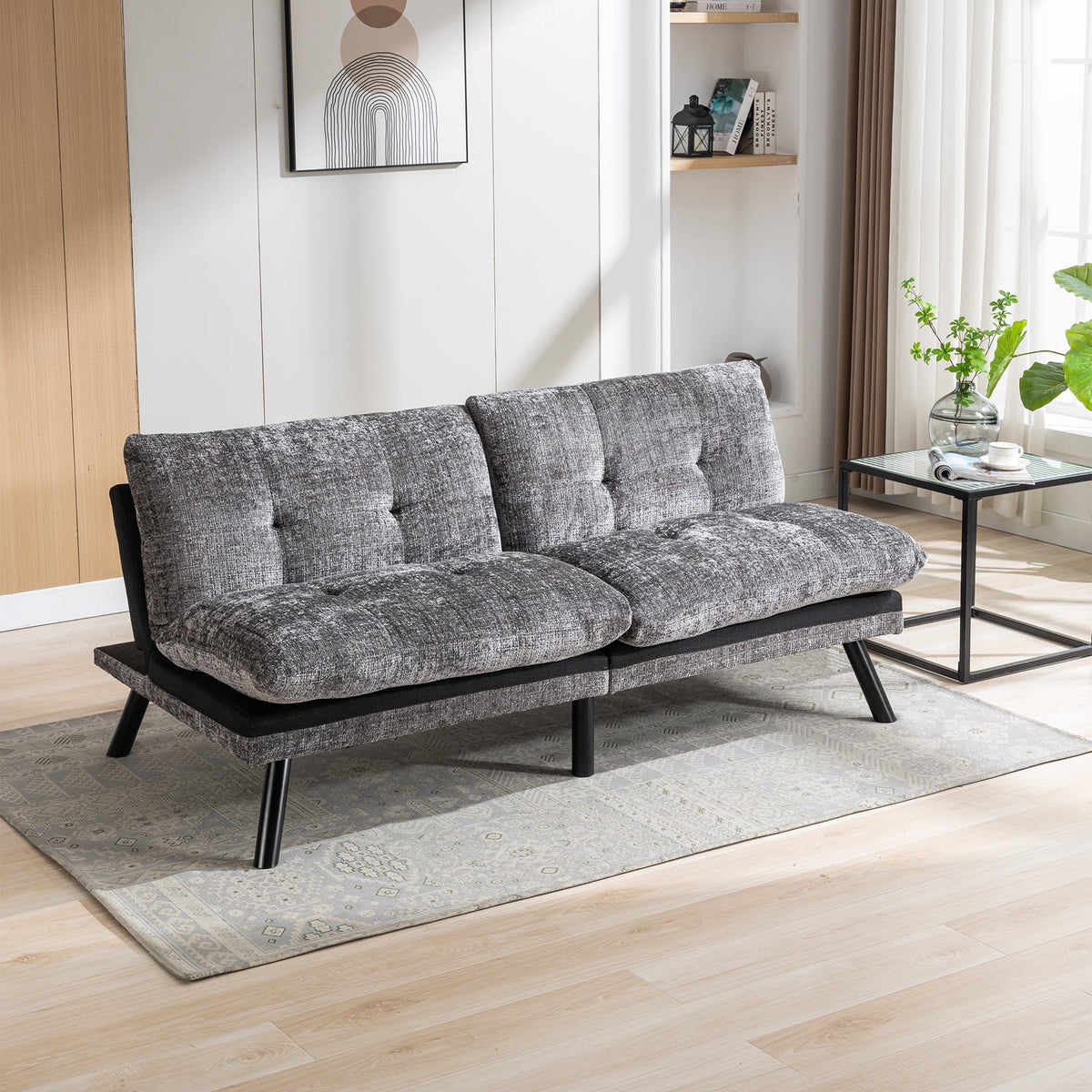 Convertible Sofa Bed Adjustable Lounge Couch with Metal Legs S434