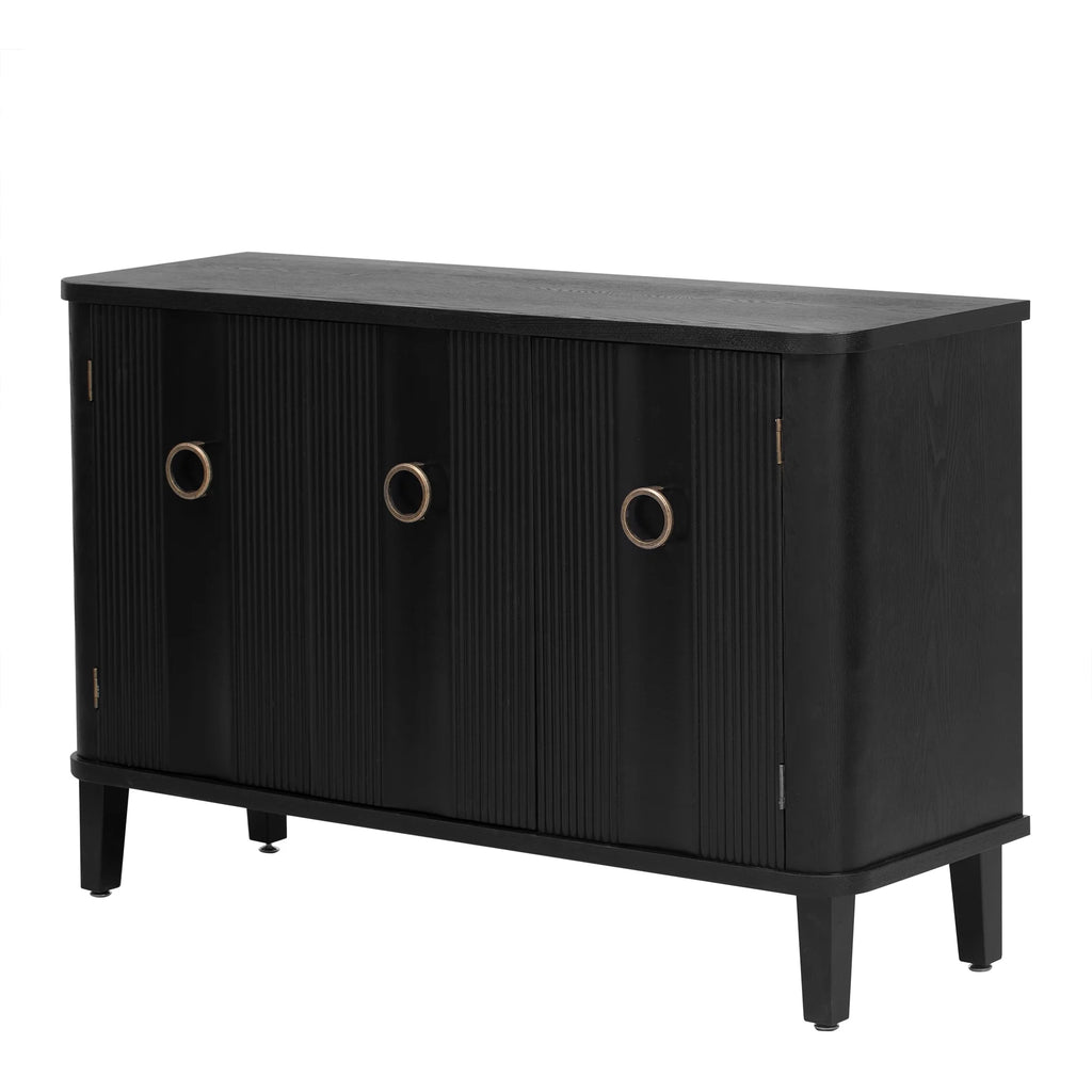 Black Solid Wood Veneer Storage Cabinet with Three Doors B5646