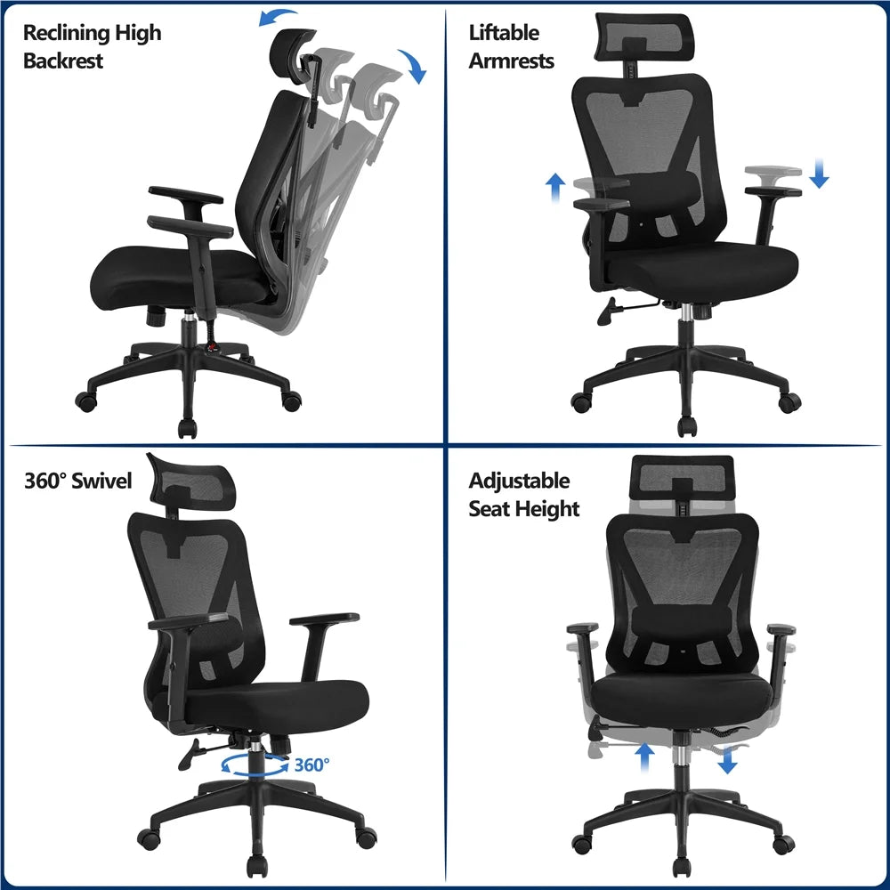 Black Ergonomic Mesh Office Chair with Headrest P2080