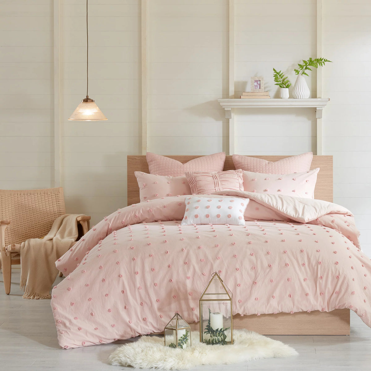 Cotton Jacquard Pink 5-Piece Comforter Set H21617