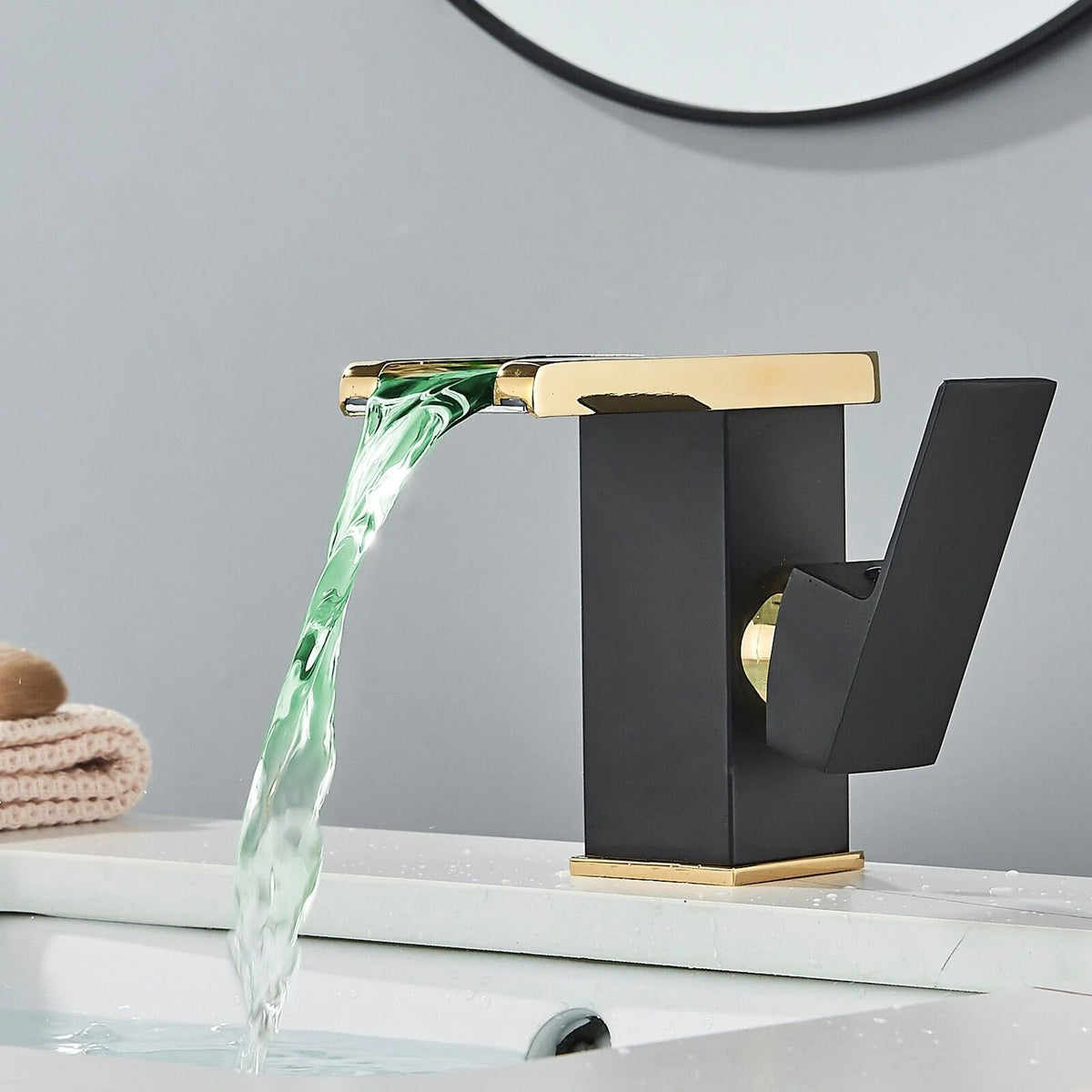 Black Gold Single Handle Waterfall Bathroom Faucet N204519