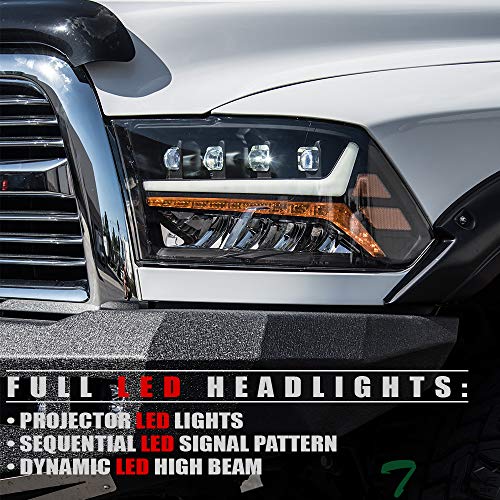 Compatible With Dodge Ram 1500 2500 3500 Black Housing Full LED Sequential Quad Projector Headlights With Amber Reflector F116