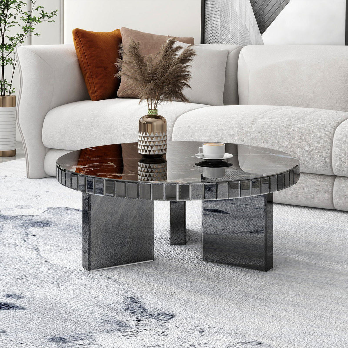 Grey Round Marble Textured Coffee Table K742379