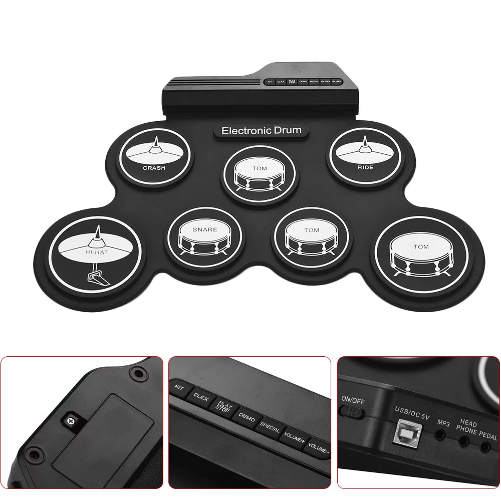 Portable Silicon Drum Set with Drumsticks and Foot Pedals M28745