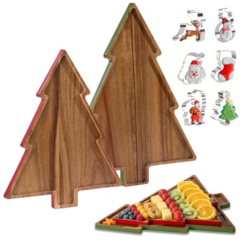 Wooden Cutting Boards 2 Pack Christmas Tree Platters I365