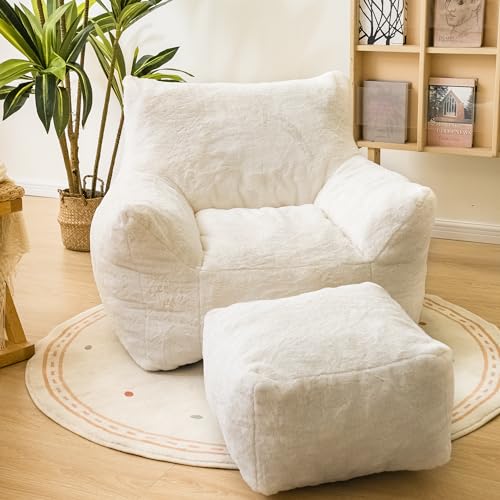 Sherpa Faux Fur Memory Foam Bean Bag Chair and Ottoman Set O79725