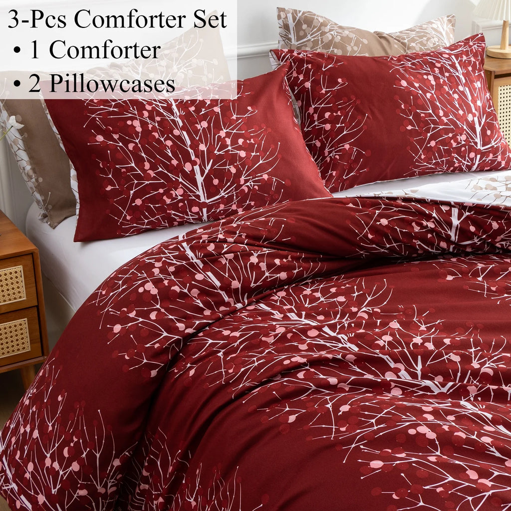 Terracotta Full Floral 3 Pcs Microfiber Comforter Set T664465