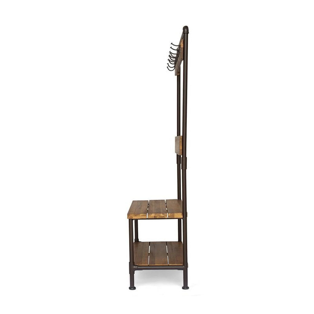 Acacia Wood Bench with Shelf and Coat Hook C39513