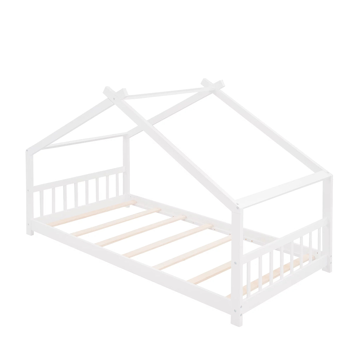 White Twin Size Wood House Bed with Headboard and Footboard Y649351