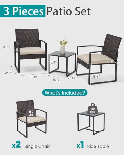 3 Pieces Rattan Patio Furniture Set with Coffee Table D27740