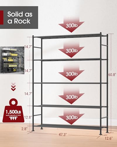 5 Tier Heavy Duty Metal Storage Shelves, Black M12457