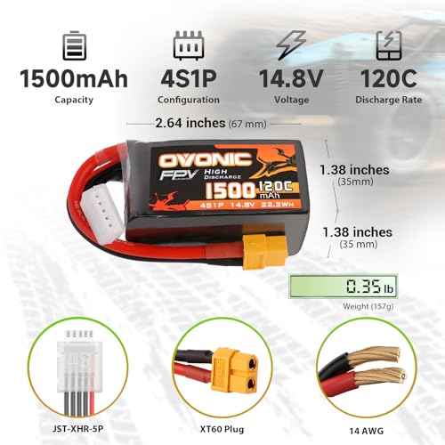 14.8V 120C 1500mAh 4S Lipo Battery with XT60 Plug 2 Pack V48990