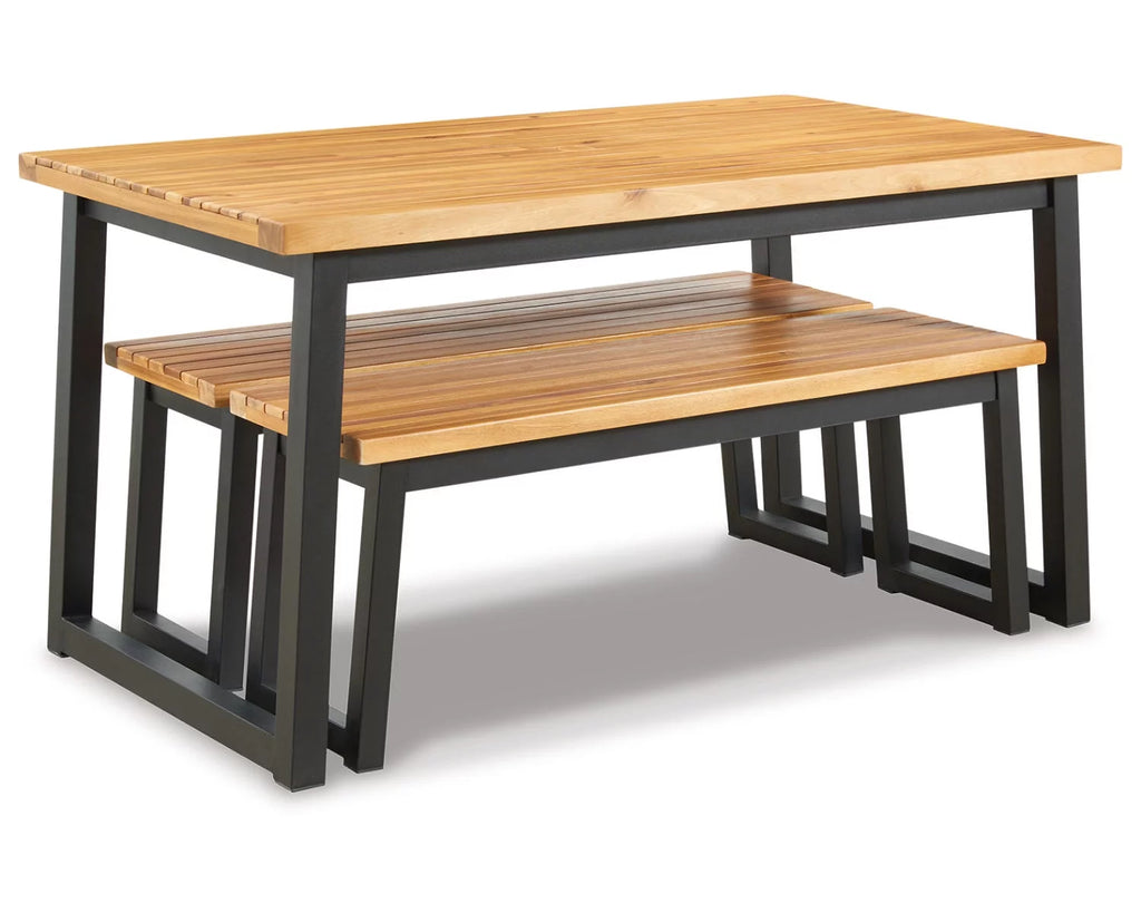 Wood Outdoor Dining Table Set (Set of 3) Brown/Black Z6941