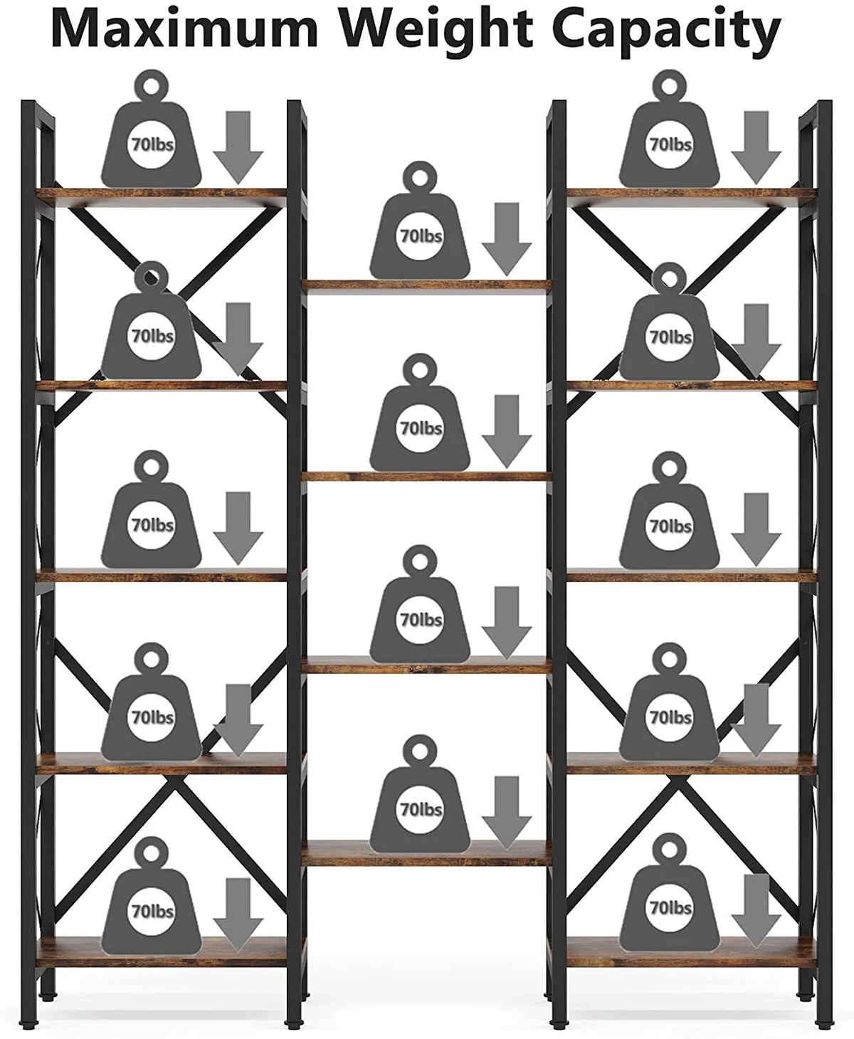 5-Shelf Wood and Metal Bookcase S681