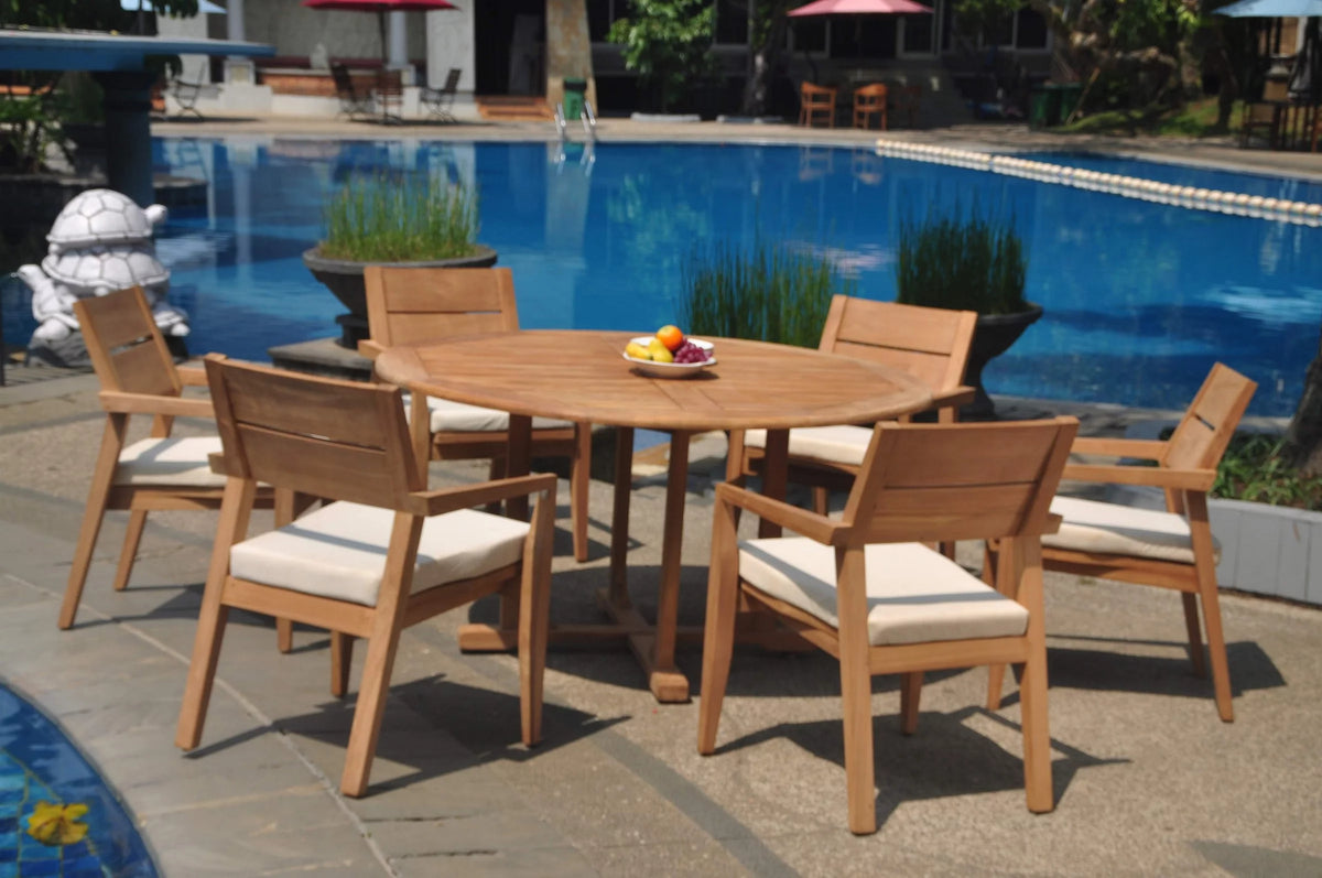 Grade-A Teak 7 Pc Dining Set with 6 Stacking Arm Chairs V2300