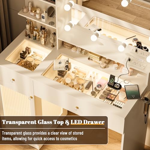 40" White Vanity Desk with Mirror and Lights P94503