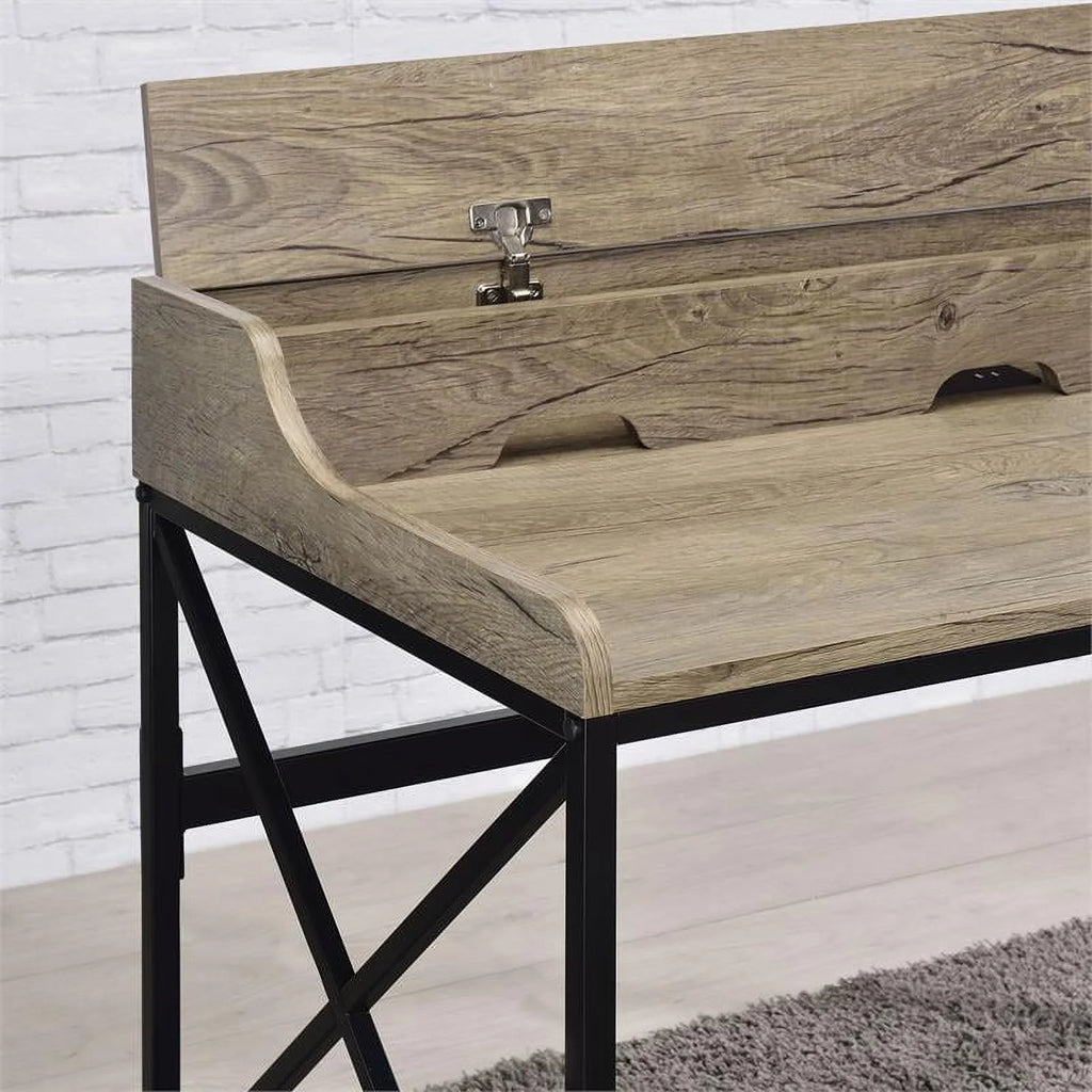 Gray Wood and Black Metal Desk with USB Port S84113