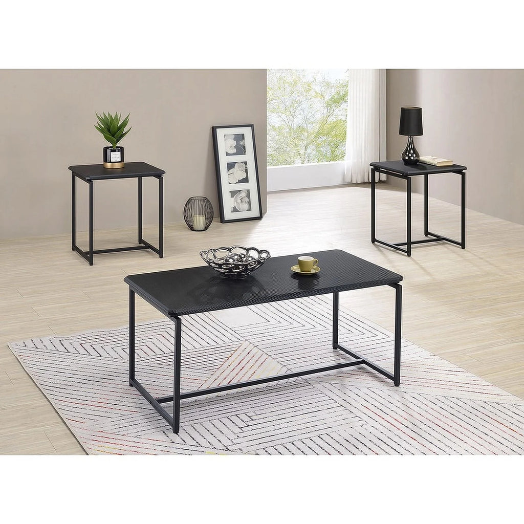 3 Piece Carbon Fiber Wrap Coffee Table and End Table Set Black W442