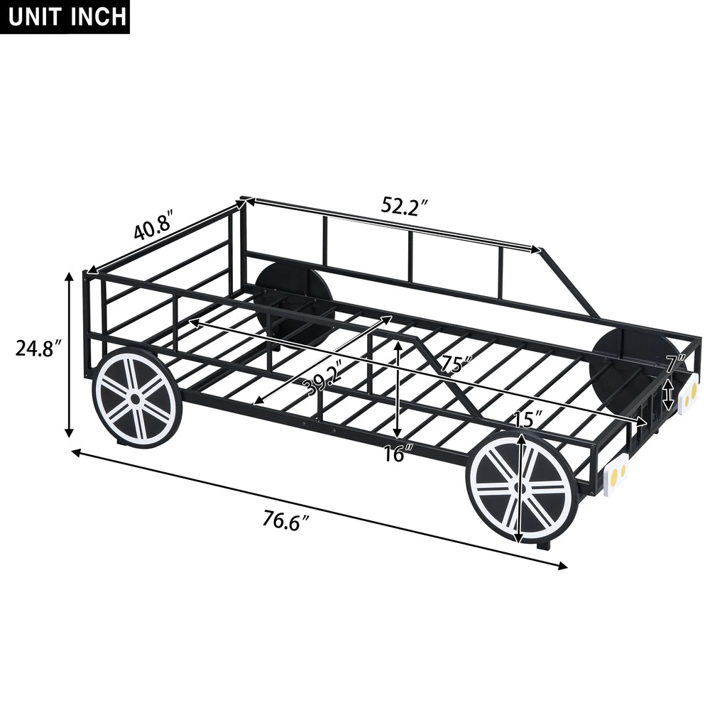 Twin Size Metal Bed Frame with Headboard and Guardrail B34078