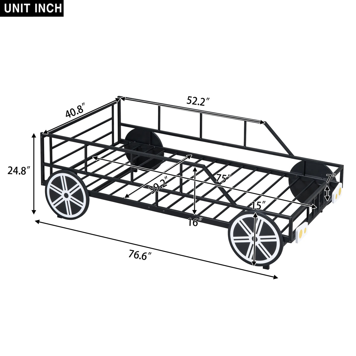 Twin Size Metal Bed Frame with Headboard and Guardrail B34078