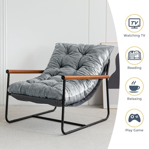 Beige Velvet Accent Chair with Metal Frame S694