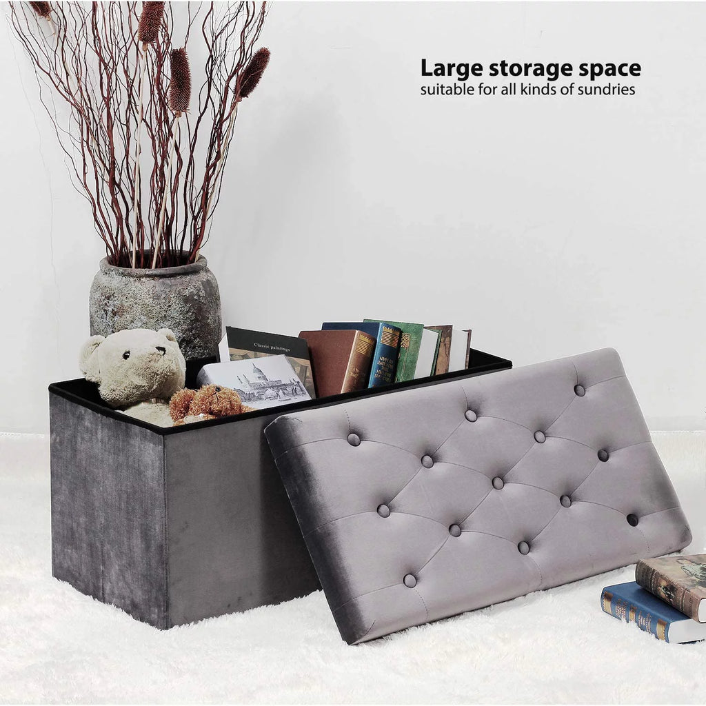 31.5" Grey Velvet Storage Ottoman D11410