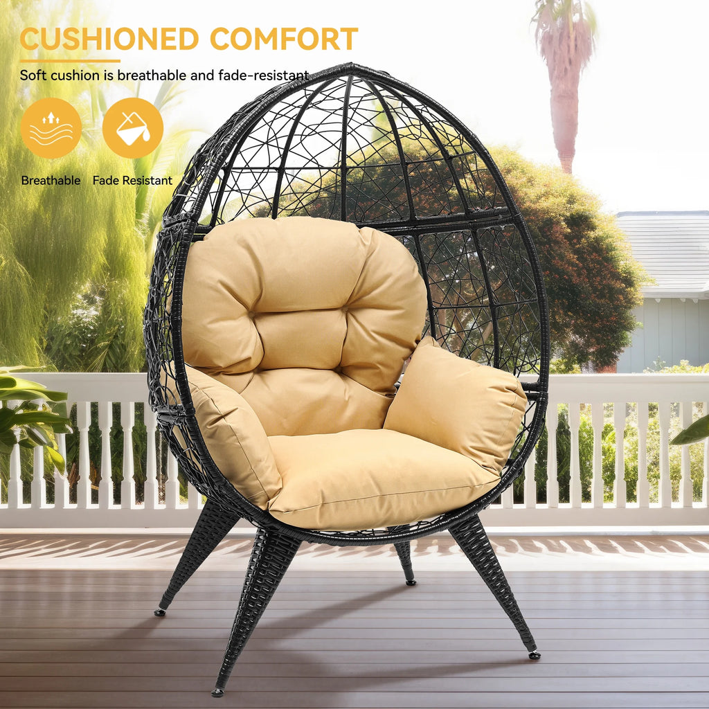 Oversized Wicker Egg Chair with Stand Cushion R19676