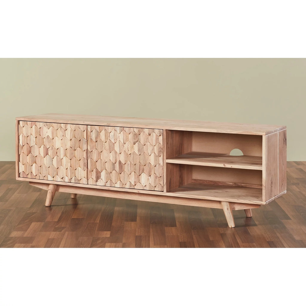 Modern Wood Honeycomb TV Unit for TVs up to 57" in Dark Walnut P1424