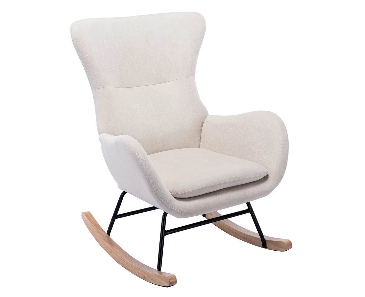 Cream Linen Wingback Rocking Chair O963