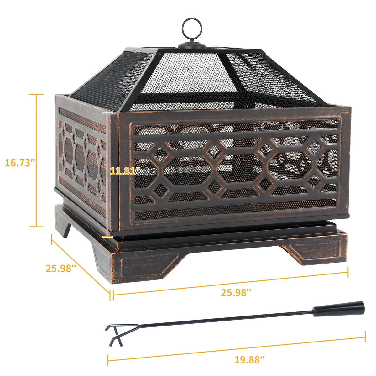 26 Inch Square Wood Burning Fire Pit with Cooking Grate V81473