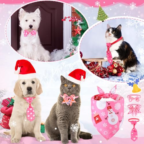 48 Pcs Pink Christmas Dog Bandanas Bow Collars and Ties Set X79997