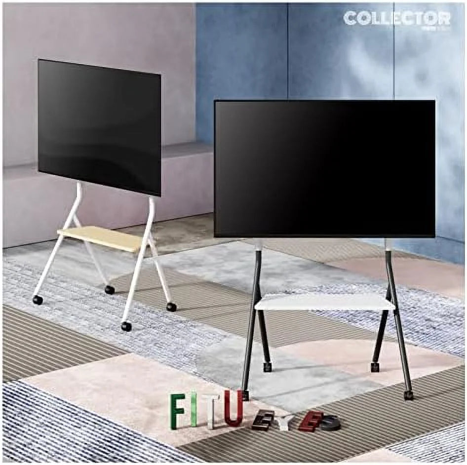 Mobile TV Stand for 55 60 65 75 78 Inch TV Rolling TV Cart with Wooden Shelves V7743
