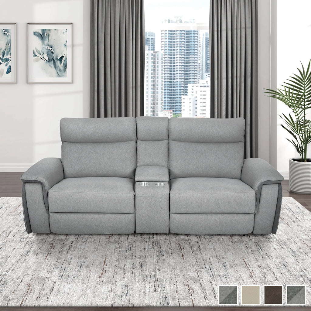 Light Grey Polyester Double Reclining Loveseat with Console P46311