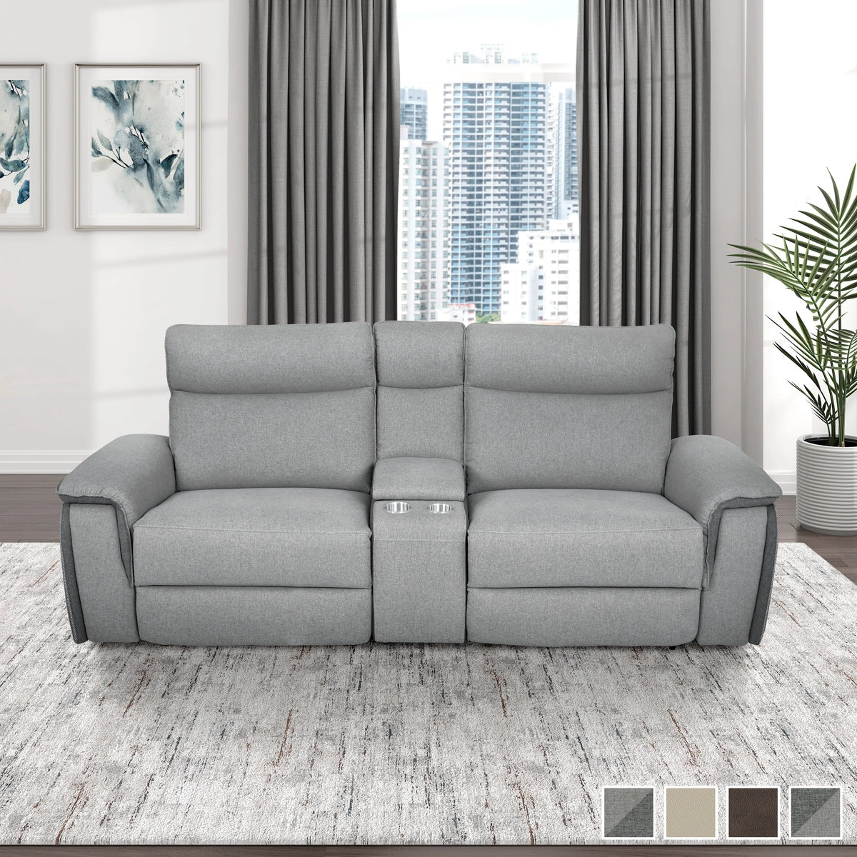 Light Grey Polyester Double Reclining Loveseat with Console P46311