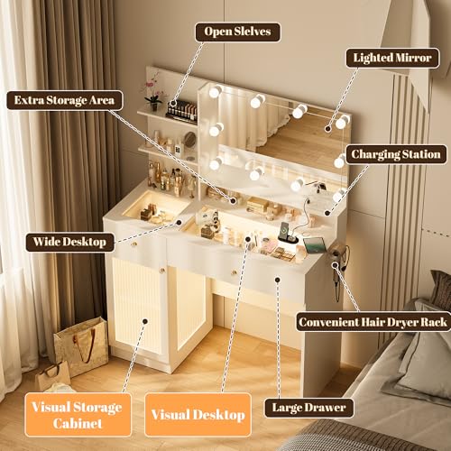 40" White Vanity Desk with Mirror and Lights P94503