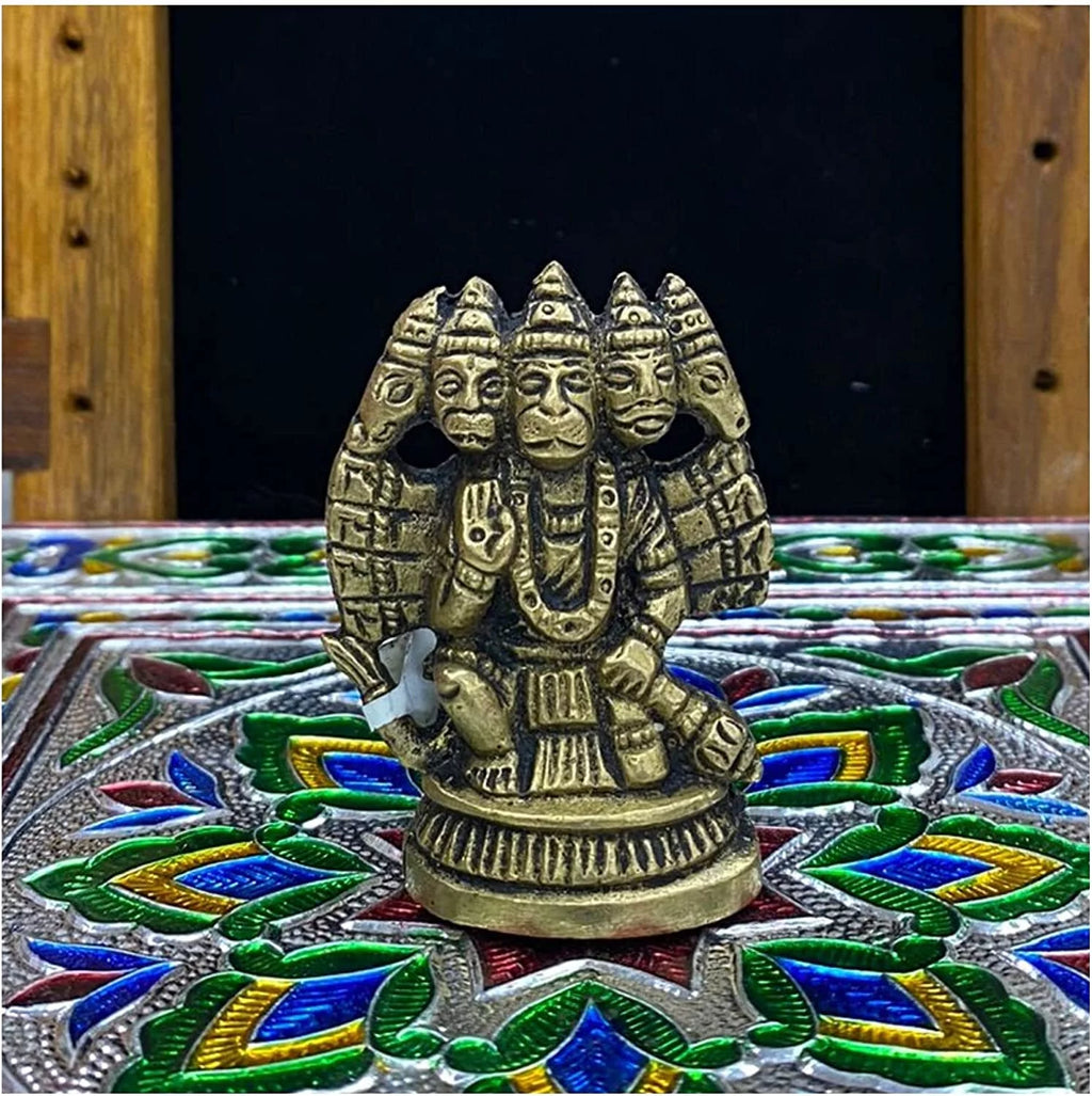 Brass Panchmukhi Hanuman Statue Hindu God Sculpture I463