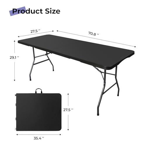 6ft Black Portable Folding Table F15331