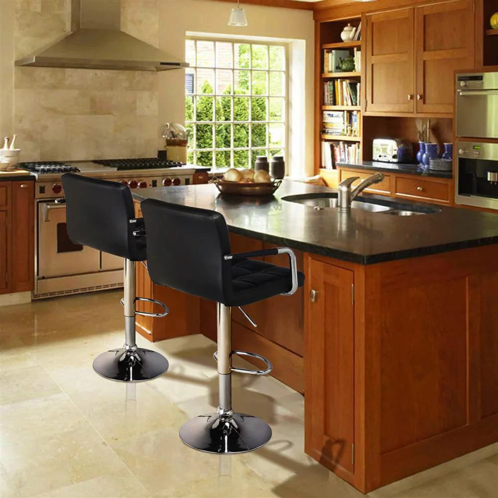 2pcs Black Faux Leather Swivel Bar Stools B1955