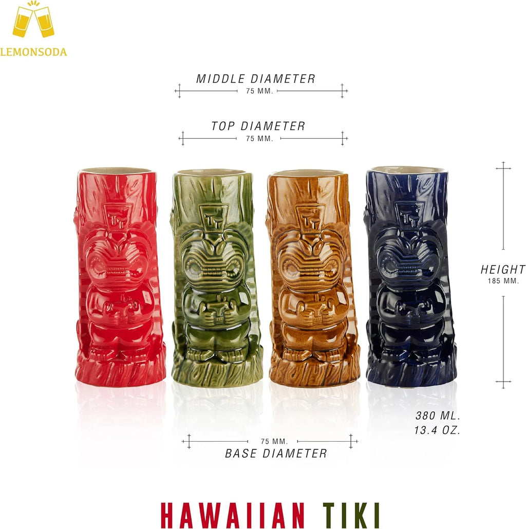 Ceramic Tiki Glasses Set Of 4 Z732