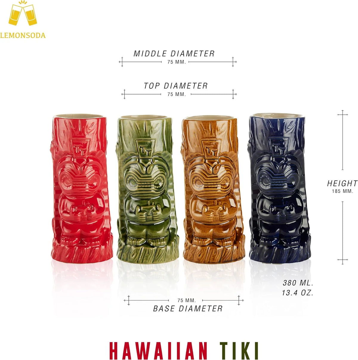 Ceramic Tiki Glasses Set Of 4 Z732